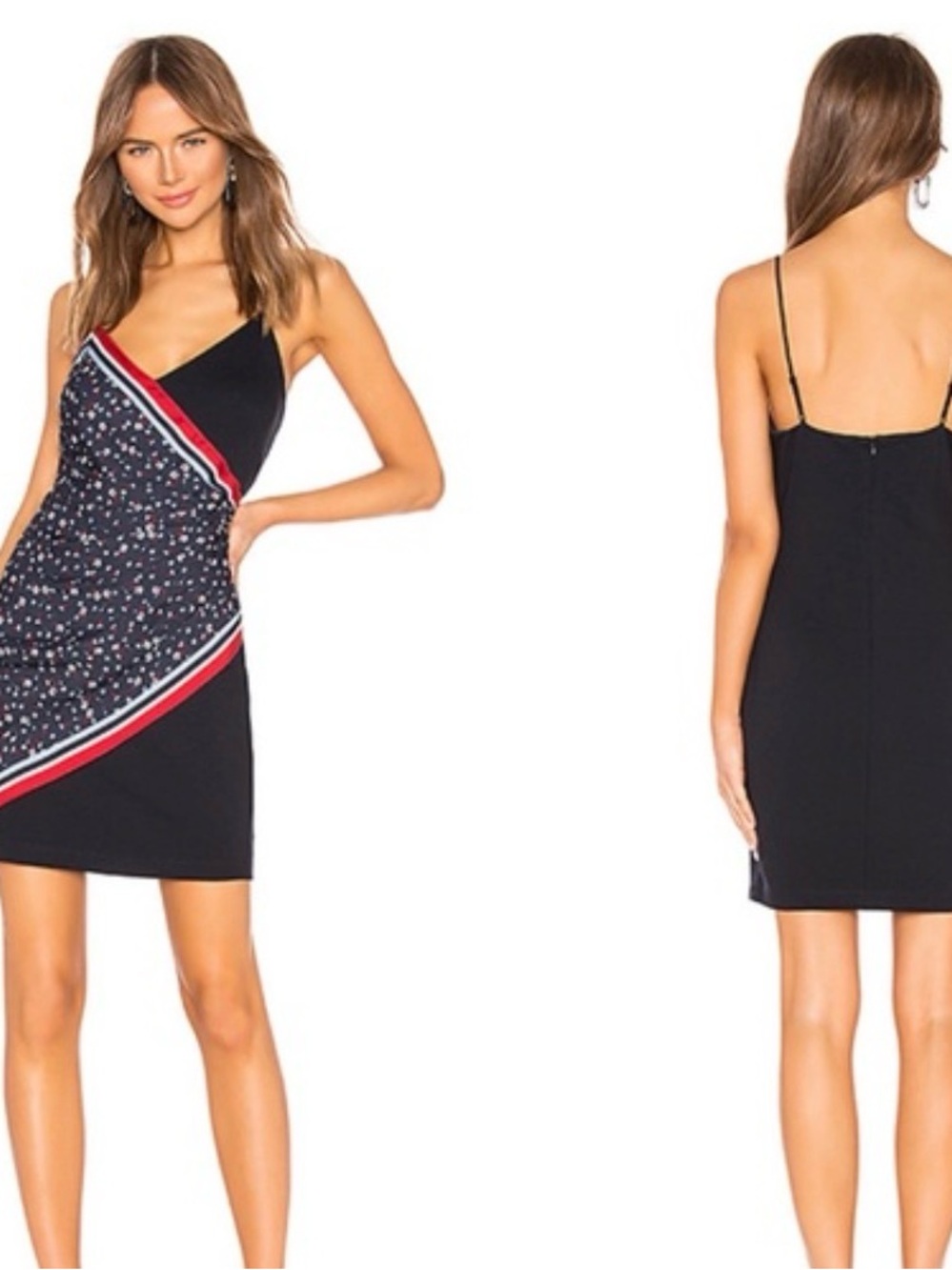 Bailey 44 Navy Floral Slip Dress with Red and Light Blue Trim